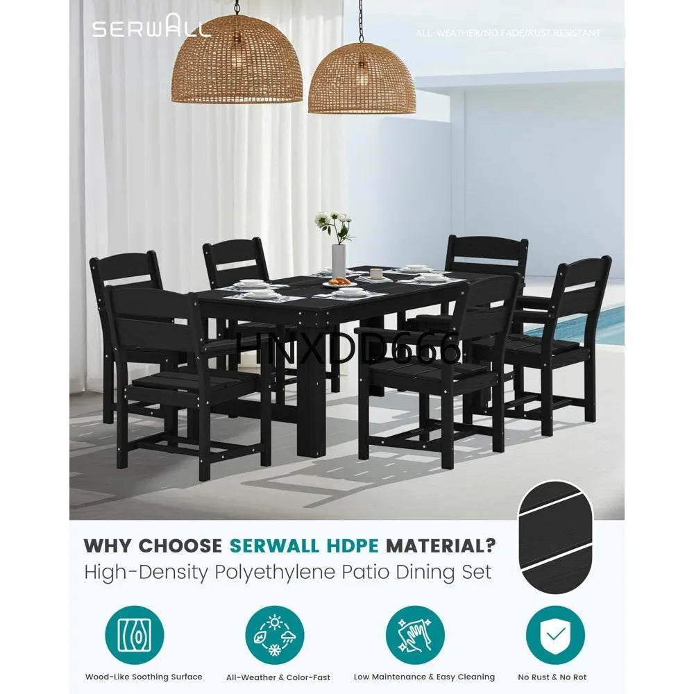 67‘’ HDPE Patio Dining Set for 6, All-Weather, Beach Chairs