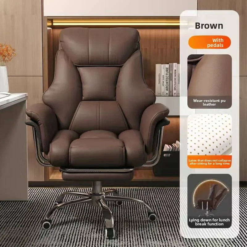 Ergonomic Reclining Office Chair with Footrest PU Leather Executive Swivel Computer Desk Chair Aluminum Base for Home Office