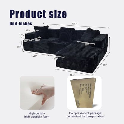 Minimalist compression combination sofa with boneless L-shaped and deep seat, comfortable lounge chair, living room, bedroom, ap