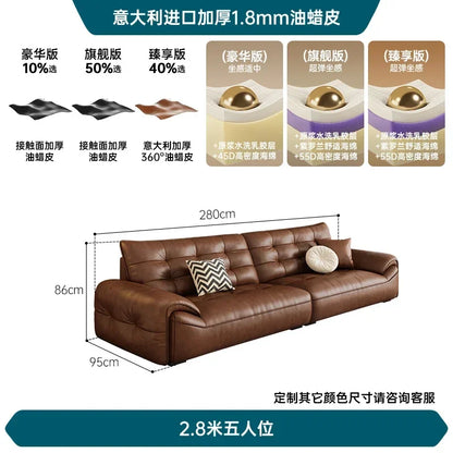 A182 C Oil wax leather sofa first layer cowhide retro living room straight row high backrest