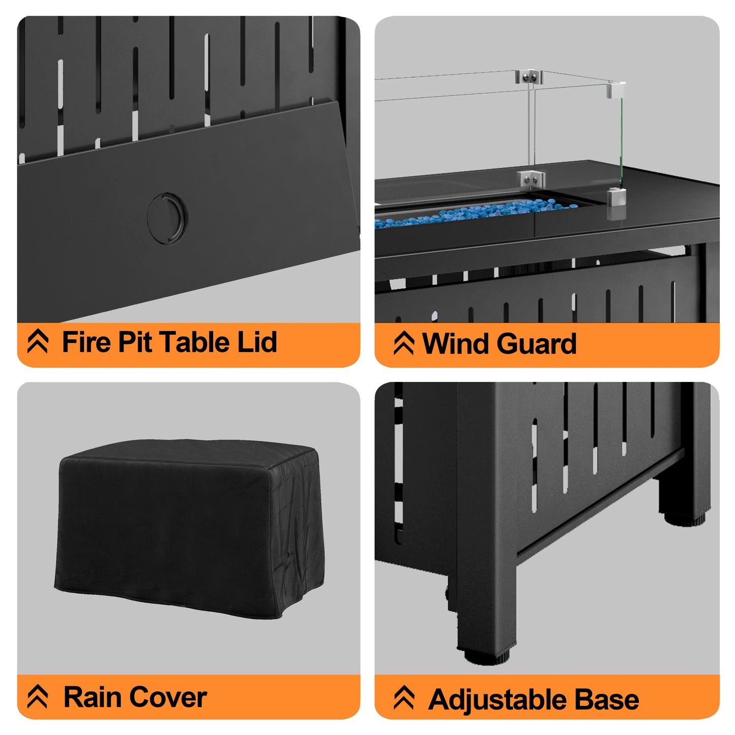 42 Inch Gas Fire Pit Table, 50,000 BTU Propane Pits for Outside with Steel Lid and Waterproof Cover, 2 in 1 Firepit Table