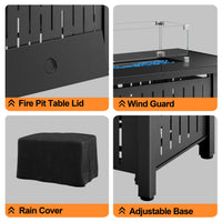 42 Inch Gas Fire Pit Table, 50,000 BTU Propane Pits for Outside with Steel Lid and Waterproof Cover, 2 in 1 Firepit Table