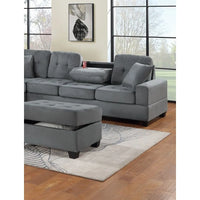 Dark Gray Plush Microfiber Living Room Furniture 3PCS Reversible Sectional Sofa Set Sofa w Cup Holder Reversible Chaise And Sto