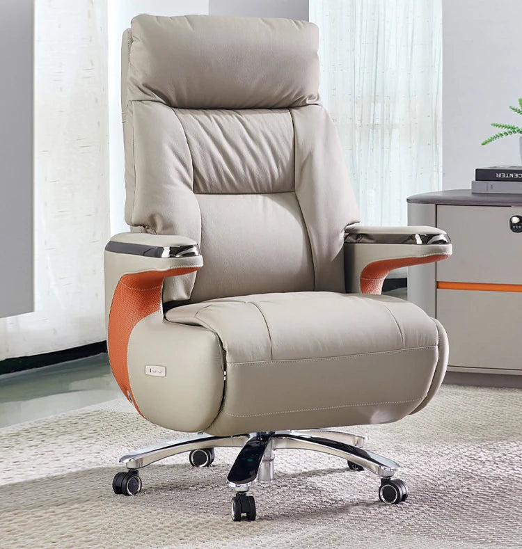 Contemporary Executive Recliner Chair Luxury Black Synthetic Leather Office Furniture Massage Feature for Boss Office Workers