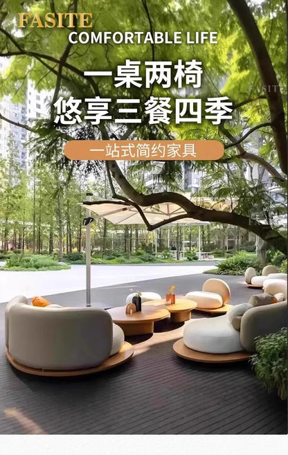 Outdoor teak courtyard Nordic style open-air famous villa anti-corrosion solid wood goose soft stone sofa