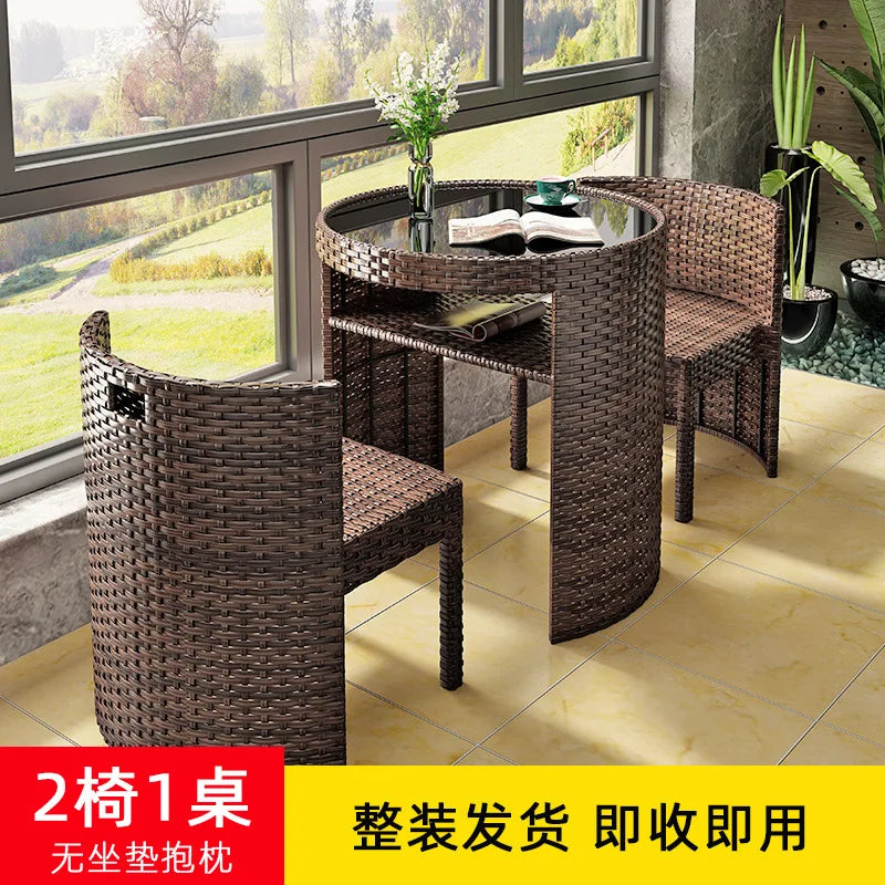 Balcony Small Table and Chair Tea Table and Chair Kit Outdoor Garden Combination Leisure Storage Rattan Knitting Small Table and