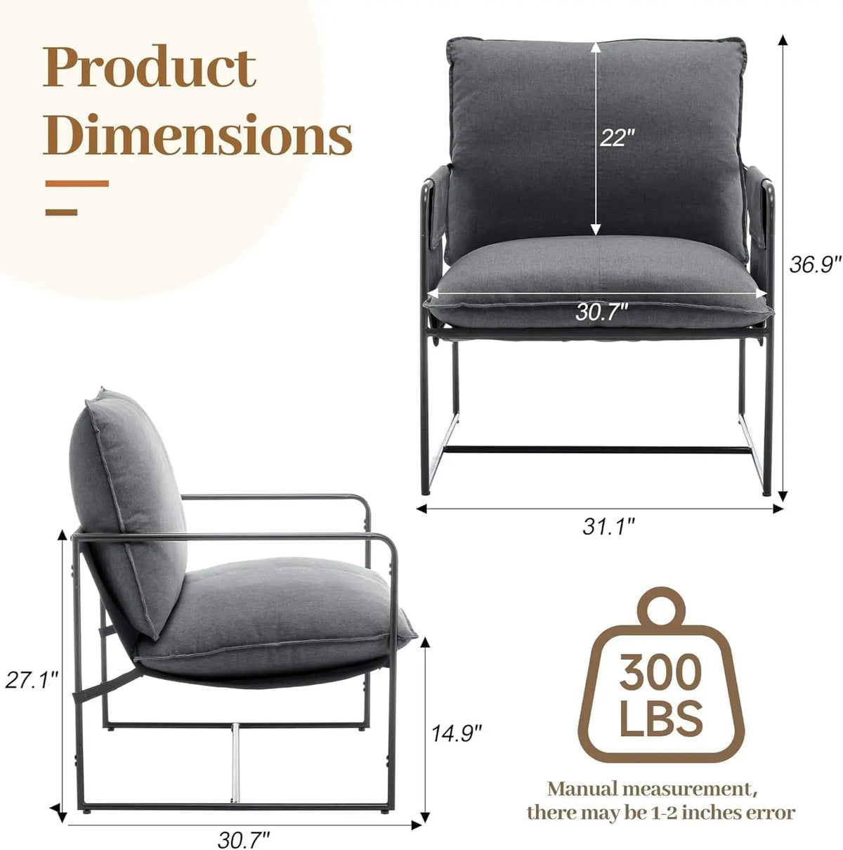 Gray Living Room Chair, Modern Fabric Armchair for Bedroom or Lounge, Comfy Sherpa Accent Chair for Daily Comfort