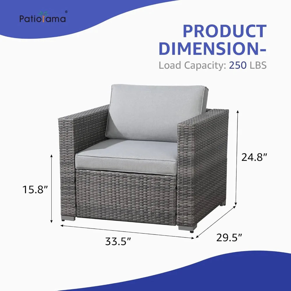 All-Weather Grey PE Wicker Outdoor Single Sofa, Weather-Resistant Patio Armchair, Sectional Sofa with Additional Chair for Patio