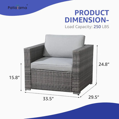 All-Weather Grey PE Wicker Outdoor Single Sofa, Weather-Resistant Patio Armchair, Sectional Sofa with Additional Chair for Patio