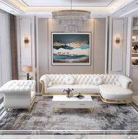Hot Sales New Designed U Shaped Modern Luxury Top Leather Living Room Sofas Button Tufted Upholstered Sofa Set for Home Villa