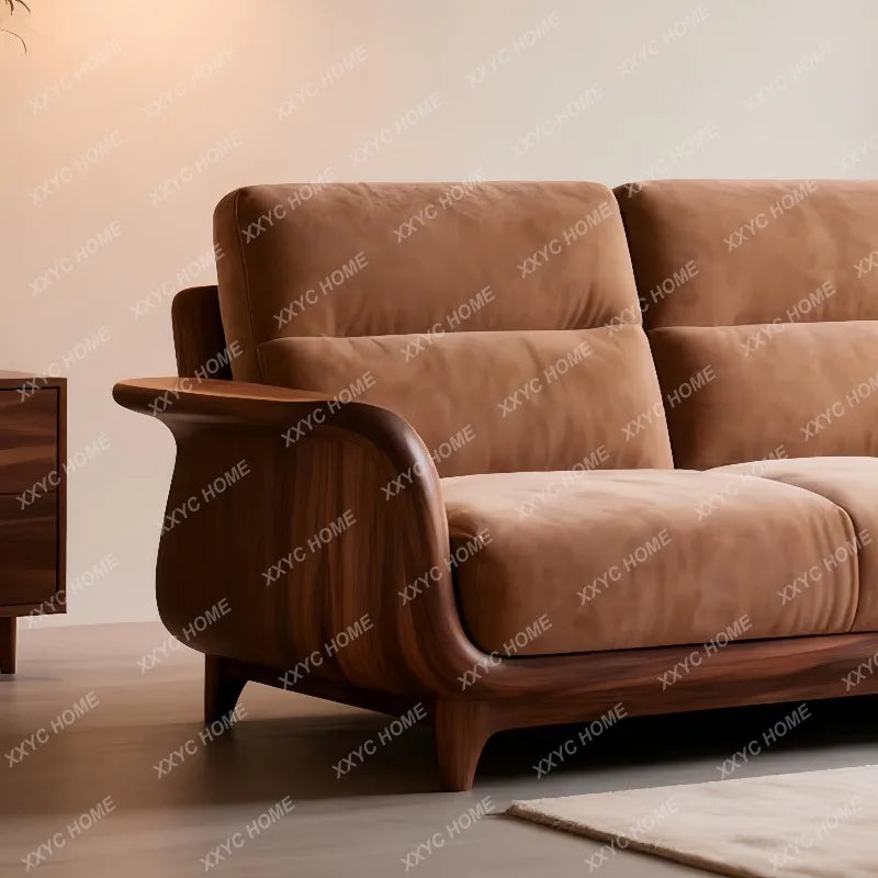 New Chinese Style Solid Wood Sofa Living Room Villa Homestay Leisure Fabric Sofa