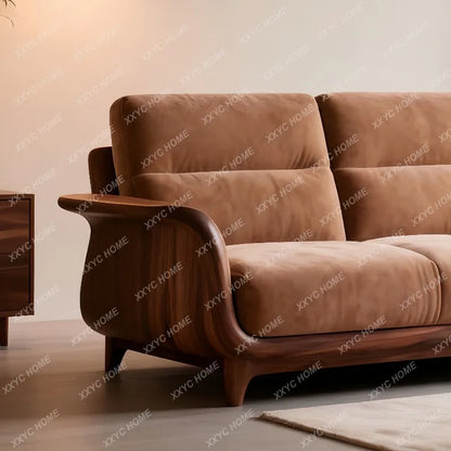New Chinese Style Solid Wood Sofa Living Room Villa Homestay Leisure Fabric Sofa