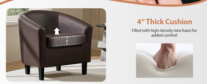 Leather Club Chair, Faux Leather Accent Chair, Modern Living Room Armchair with Wood Legs and Padded Seat for Bedroom Reception