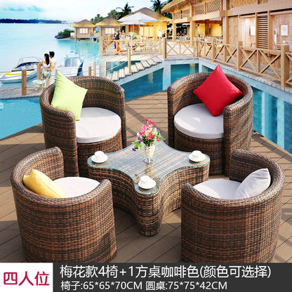 Outdoor leisure courtyard rattan chair five-piece combination outdoor villa open-air balcony creative storage home back chair