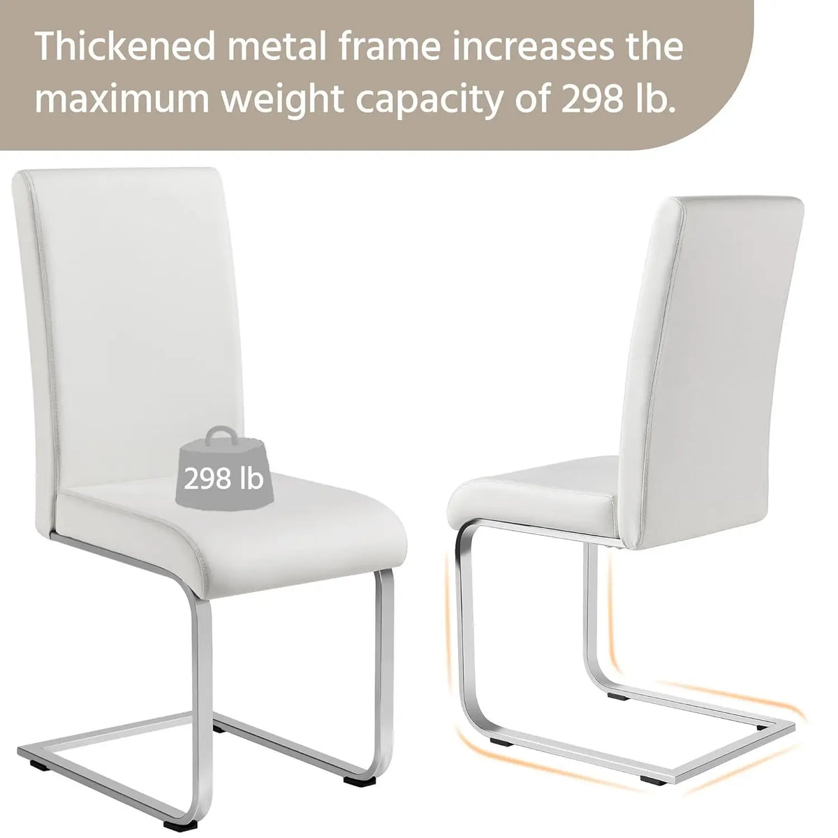 Set of 2 Chrome Metal Finish Side Chairs, Gray-Taupe Faux Leather Upholstery, Casual Dining Furniture