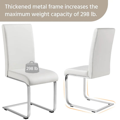 Set of 2 Chrome Metal Finish Side Chairs, Gray-Taupe Faux Leather Upholstery, Casual Dining Furniture