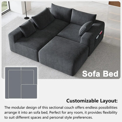 Customized 108" Cloud Modular Sofa, L Shaped Boneless Deep Seat Chaise No Assembly