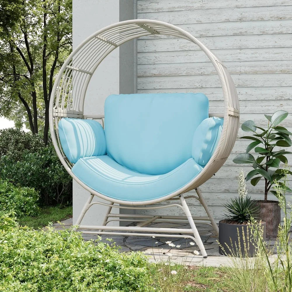 Egg Chair Outdoor Indoor, Oversized Rattan Chair with Thicken Cushion, 510LBS Capacity Wicker Patio Lounge Chair