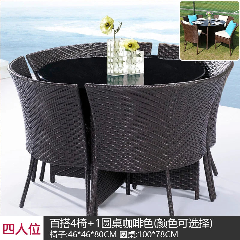 Outdoor leisure courtyard rattan chair five-piece combination outdoor villa open-air balcony creative storage home back chair