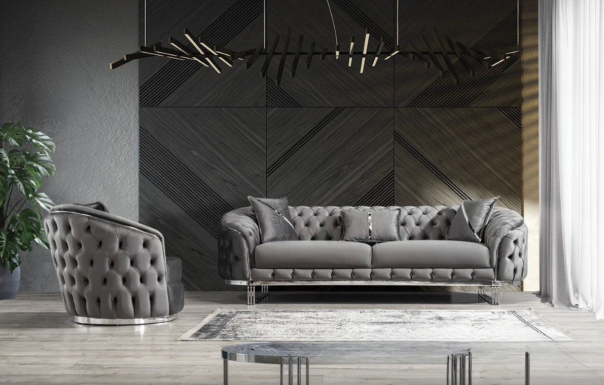 Sofa Velvet American light luxury fabric sofa straight row 123 Internet celebrity designer living room high-end buckle sofa