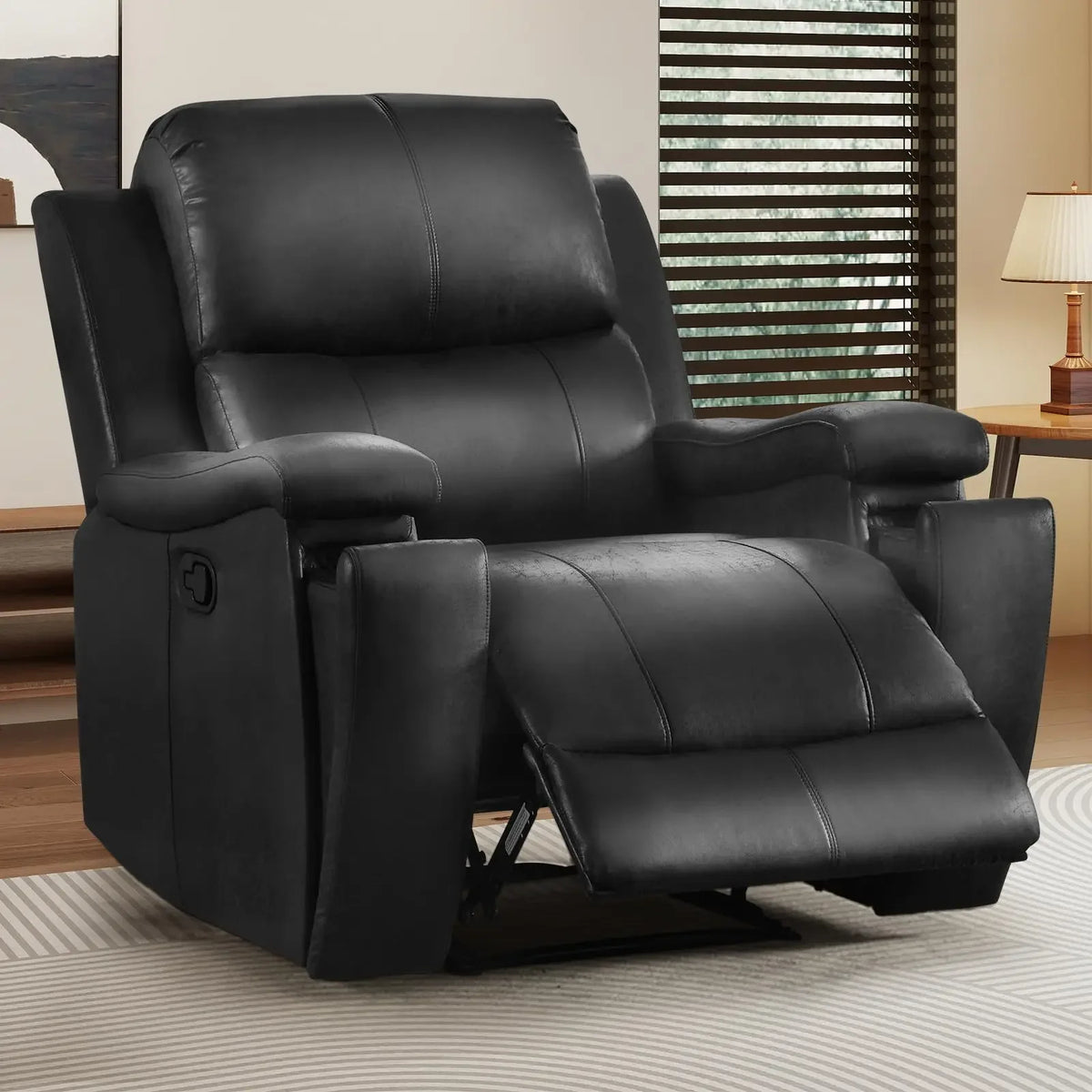 CANMOV Leather Recliner Chair, Classic and Traditional Manual Recliner Chair with Overstuffed Arms and Back, Manual Single Sofa