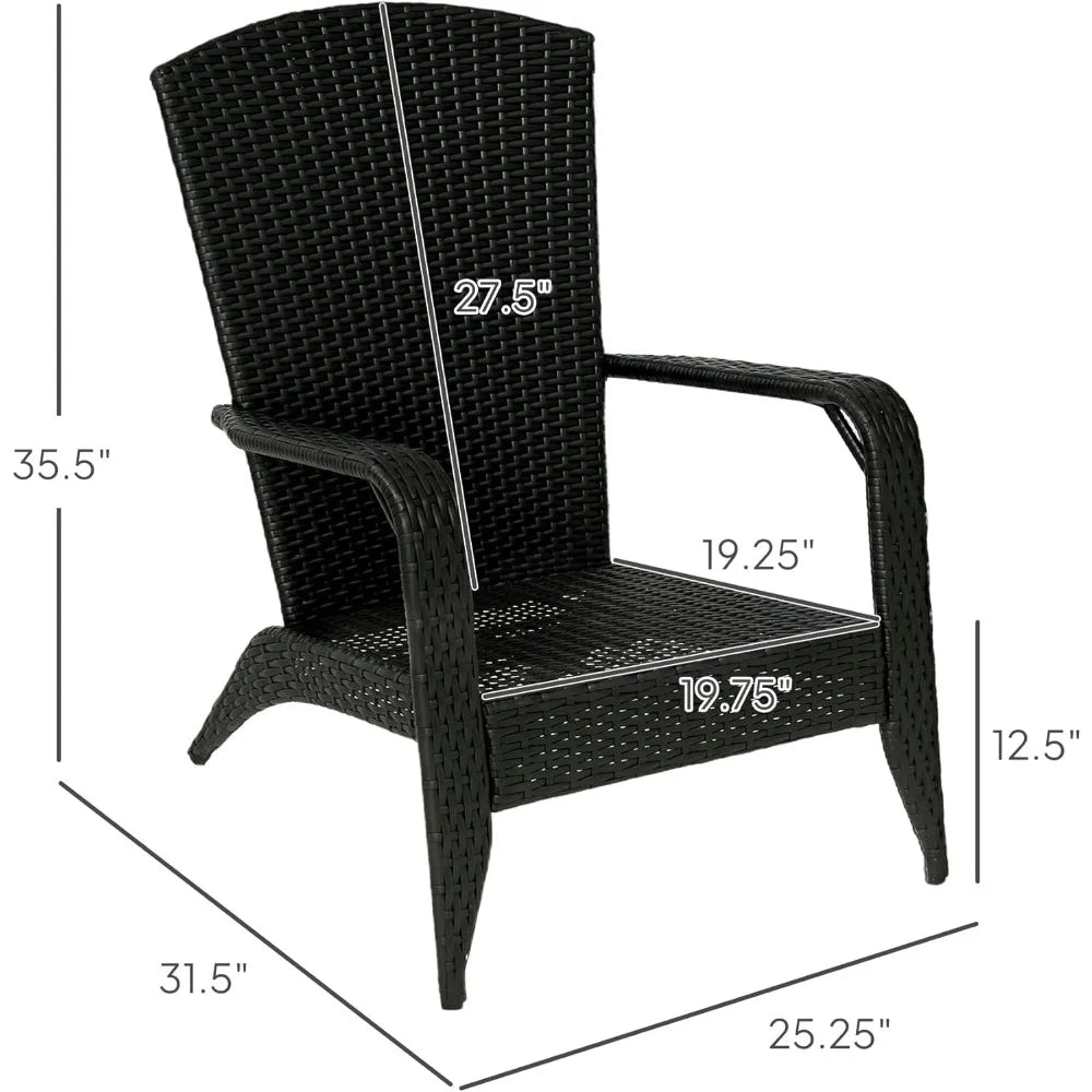 All-Weather Outdoor Wicker Adirondack Chair with Cushions, Fire Pit Friendly, Tall Curved Backrest, Comfortable Patio Furniture