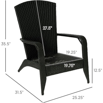 All-Weather Outdoor Wicker Adirondack Chair with Cushions, Fire Pit Friendly, Tall Curved Backrest, Comfortable Patio Furniture