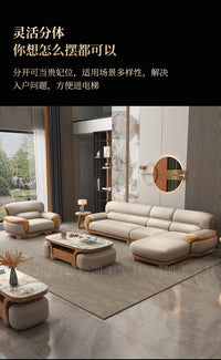 New Chinese ebony leather sofa living room combination size apartment first layer cowhide straight row sofa