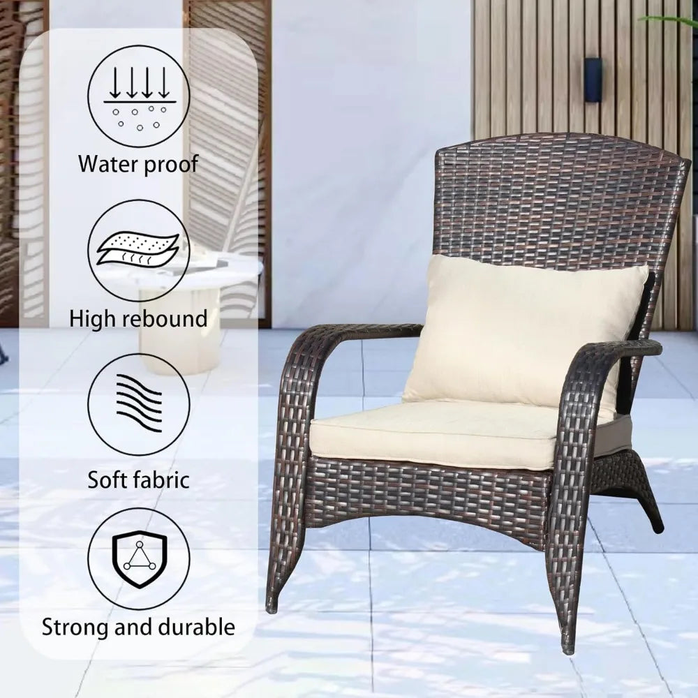 Rattan Outdoor Dining Chairs with Cushions, Wide Armrest and Lumbar Pillow, Single Wide Wicker Patio Furniture for Comfortable D