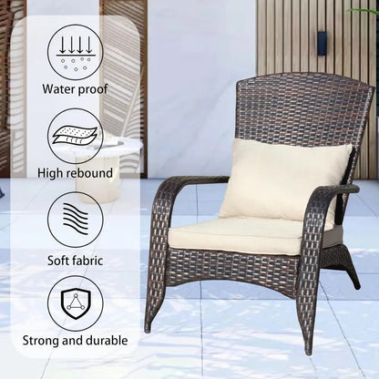 Rattan Outdoor Dining Chairs with Cushions, Wide Armrest and Lumbar Pillow, Single Wide Wicker Patio Furniture for Comfortable D
