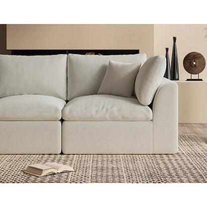 White cloud shaped sofa with L-shaped lounge chair, modern modular sofa with deep seat, suitable for living room, bedroom