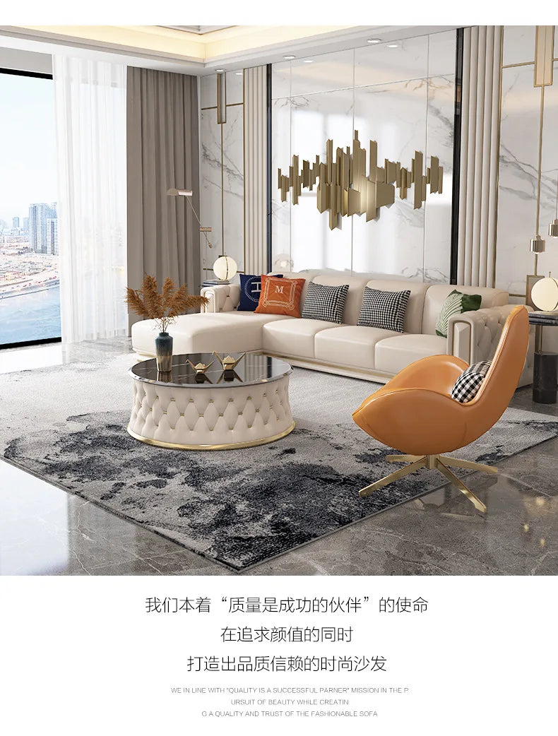 Hong Kong-style light luxury leather s ofa high-end leather sofa villa large apartment corner sofa combination so fa