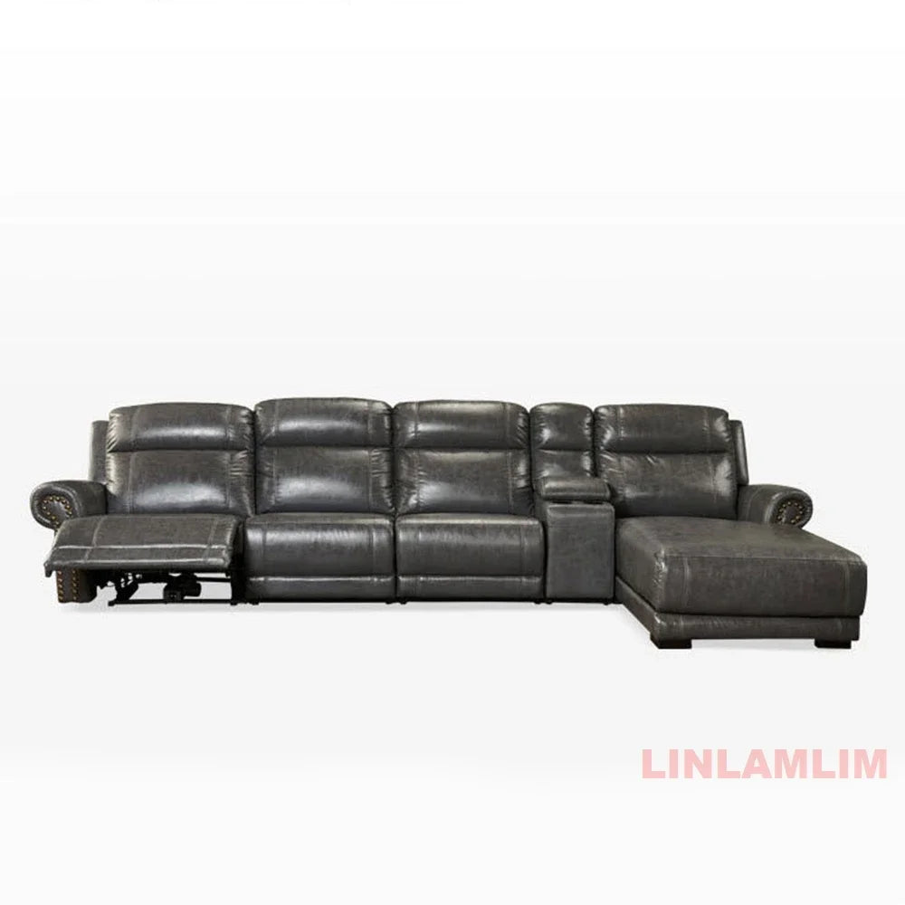 MINGDIBAO Luxury Genuine Leather Power Recliner Sofa Set, L Shape Electric Reclining Couch with Nailhead Trim, Home Theater Seat