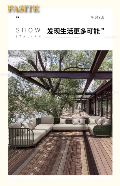 Outdoor sofa combination outdoor courtyard open-air villa living room hotel famous club rattan sofa