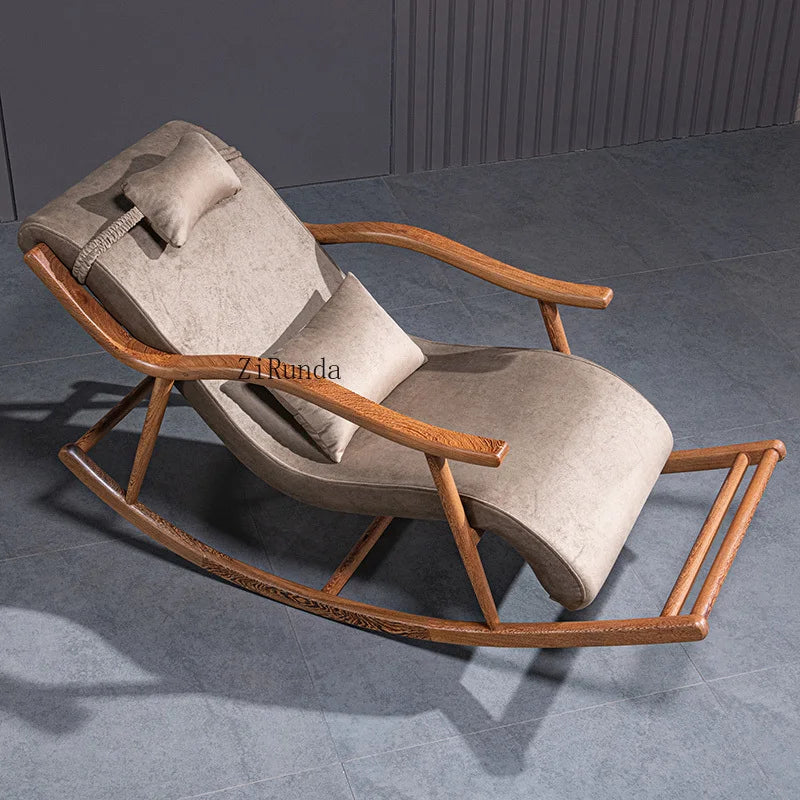 Redwood rocking chair, new Chinese style chicken wing wooden lounge chair, solid wood home balcony leisure chair