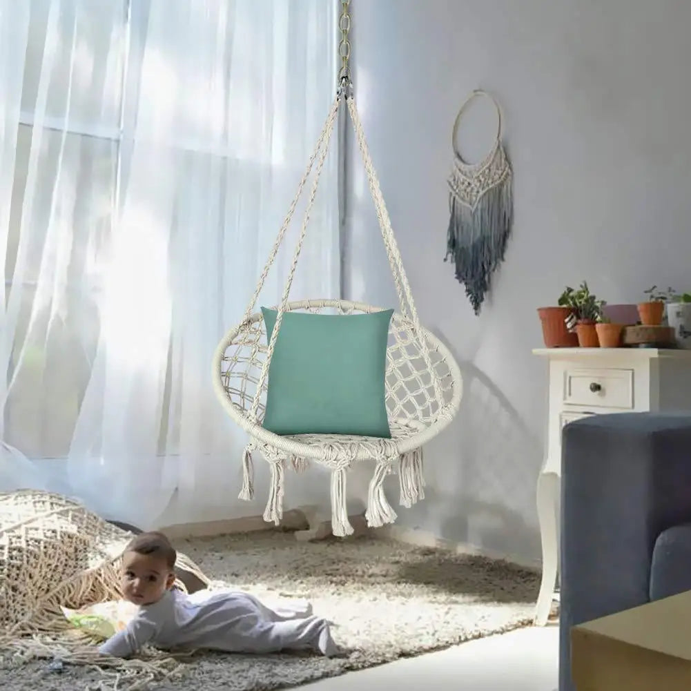 Hammock Hanging Swinging Chair,Hanging Cotton Rope Swing Chairs with Cushion and Hardware Kits, Hanging Chairs for Indoor