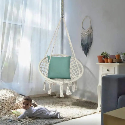 Hammock Hanging Swinging Chair,Hanging Cotton Rope Swing Chairs with Cushion and Hardware Kits, Hanging Chairs for Indoor