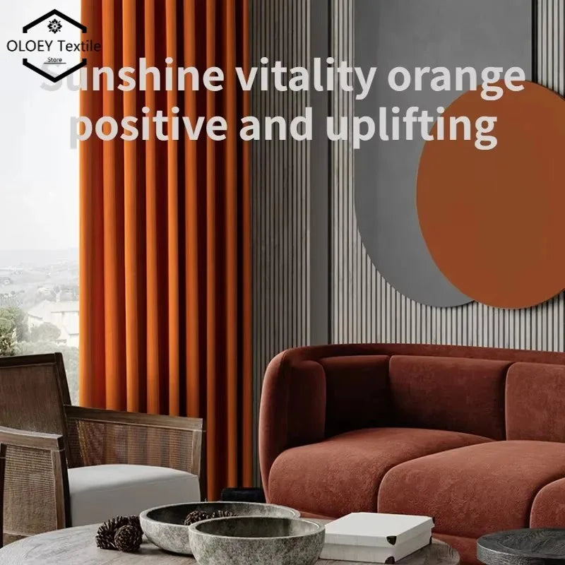 Luxury Nordic Minimalist Blackout Velvet Curtains for Bedroom Living Room Orange Home Decor Custom Tulle and Valance
