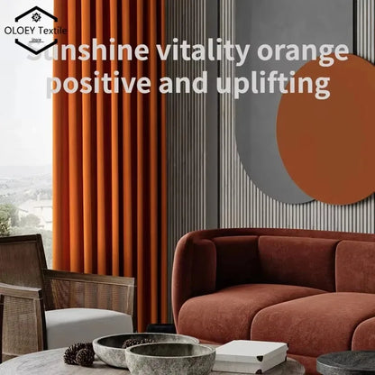 Luxury Nordic Minimalist Blackout Velvet Curtains for Bedroom Living Room Orange Home Decor Custom Tulle and Valance