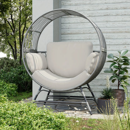 Wicker Round Egg Chair, Oversized Outdoor Lounger For Patio, W/ 4 Cushions, Steel Frame, 330lbs, Rattan Moon Chair