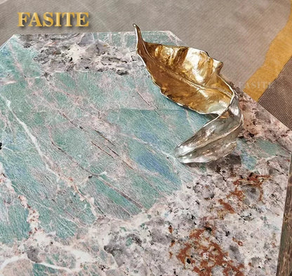 Postmodern tea table simple polygonal tea table Amazon green Italian light luxury rock slab special-shaped coffee table designer