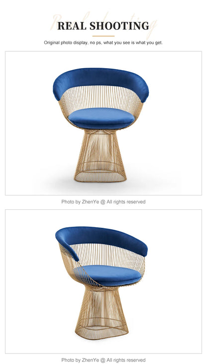 Modern Home Metal Gold Frame Accent Chair Luxury Fabric Velvet Stainless Steel Living Room Lounge Chairs