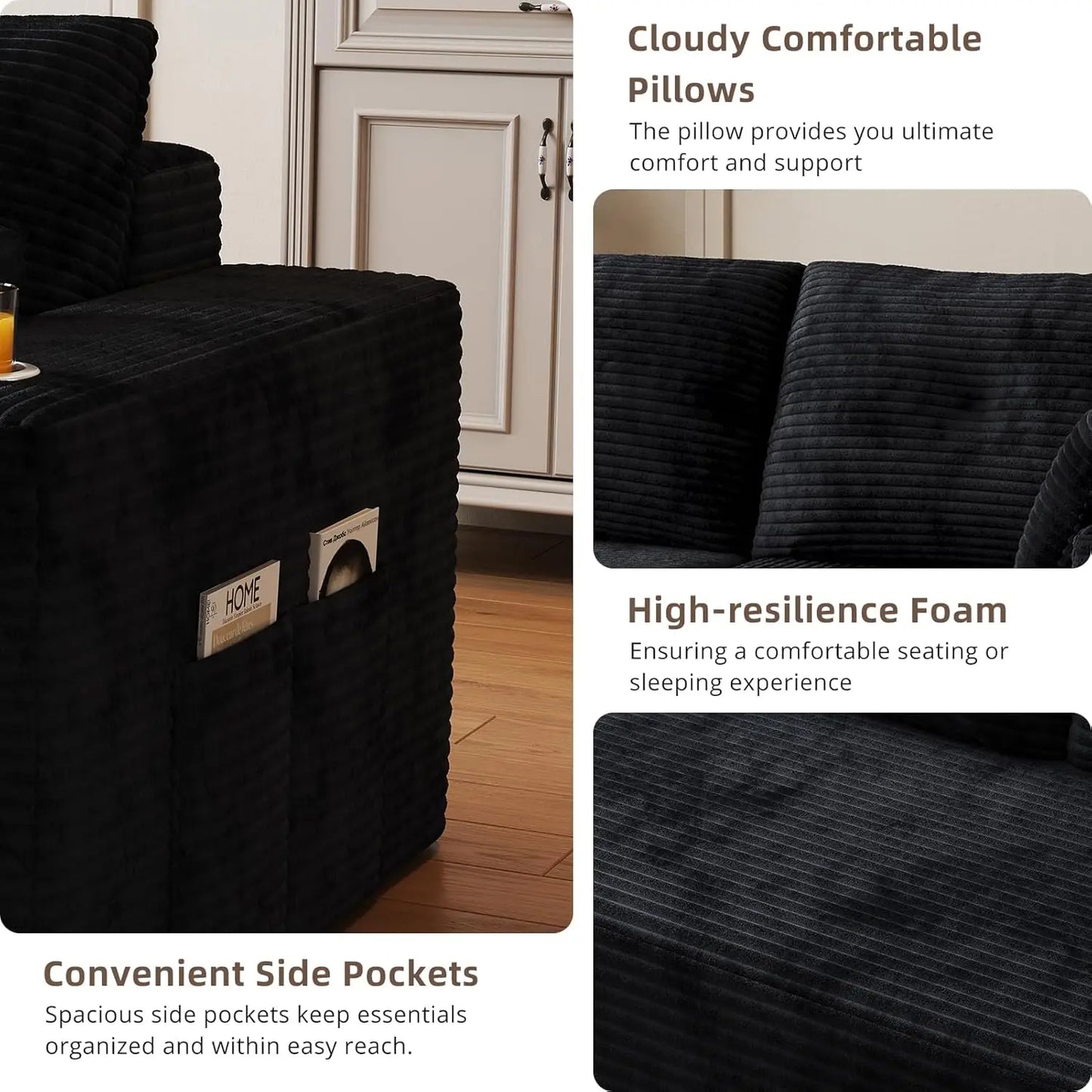 109" Boneless Couches for Living Room, Modular Sectional Sofa with Oversized Chaise, L-Shape Cloud Couch with Deep, Customized