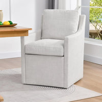 Upholstered Dining Chair with Casters,Linen Armchair for Living Room,Side Deskchair with 4 Casters,Modern Accent Armchair