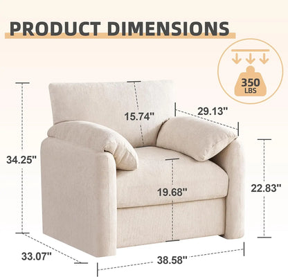 38.6" Wide Accent Chairs for Living Room & Bedroom Modern Lounge Chair, Upholstered Mid-Century Reading Chair,Beige