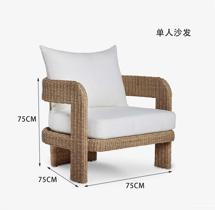 Outdoor courtyard garden, leisure rattan sofa, rattan chair combination, outdoor balcony, waterproof and sunscreen furniture
