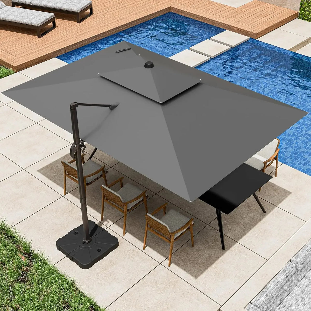 Large 9' X 12' Cantilever Patio Umbrella with 360° Rotation Heavy Duty Windproof Double Top Outdoor Rectangular Offset Umbrella