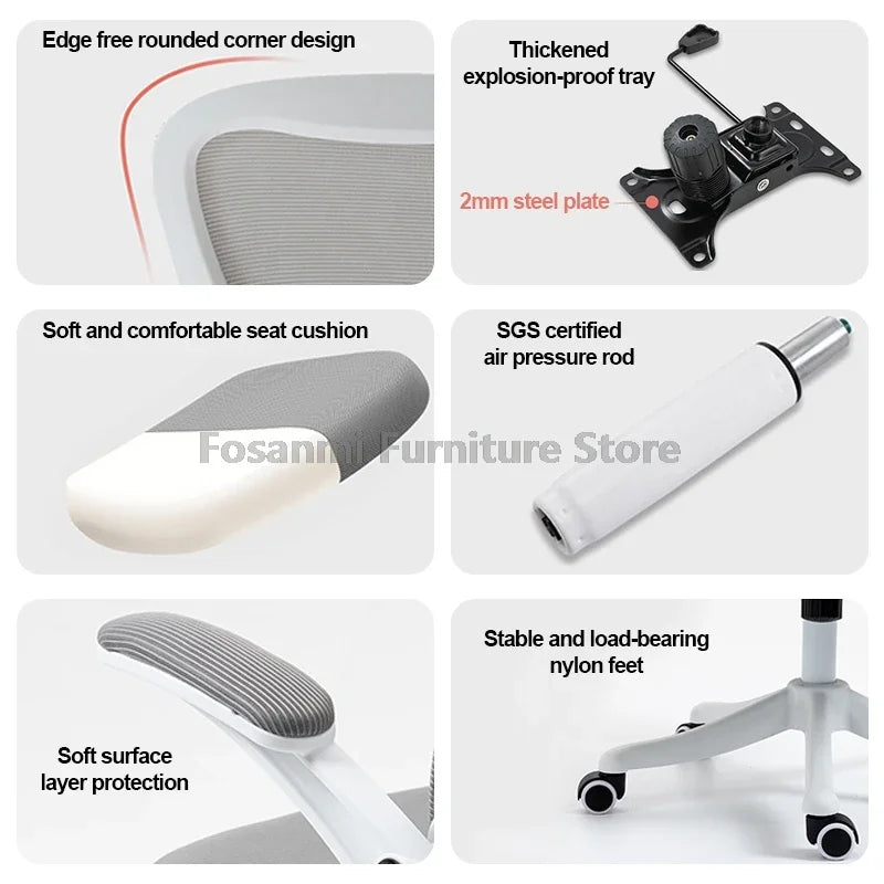 Adjustable Lumbar Support Home Desk Chairs with Armrests Students Study Computer Chair Office Mesh Swivel Chair with Wheels