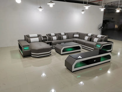 Luxury Italy Design Sectional Sofa Bed Modern LED Living Room Furniture Genuine Leather Sofas Sets