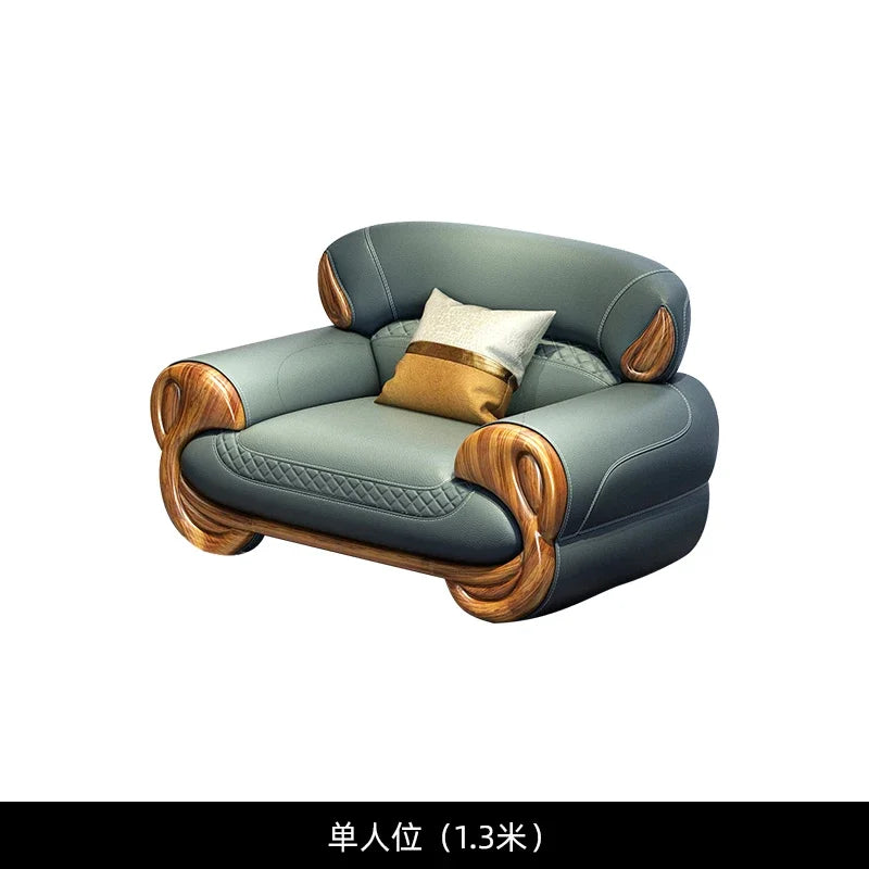 Ebony leather sofa new Chinese modern light luxury high-end small apartment straight row  FT